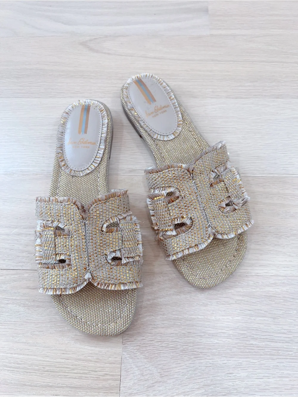 Sam Edelman Bay Fray Emblem Slide Sandals Frayed Emblem Size 6.5M NWOB